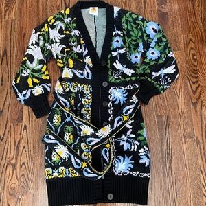 Farm Rio Belted Jacquard-Knit Cardigan
